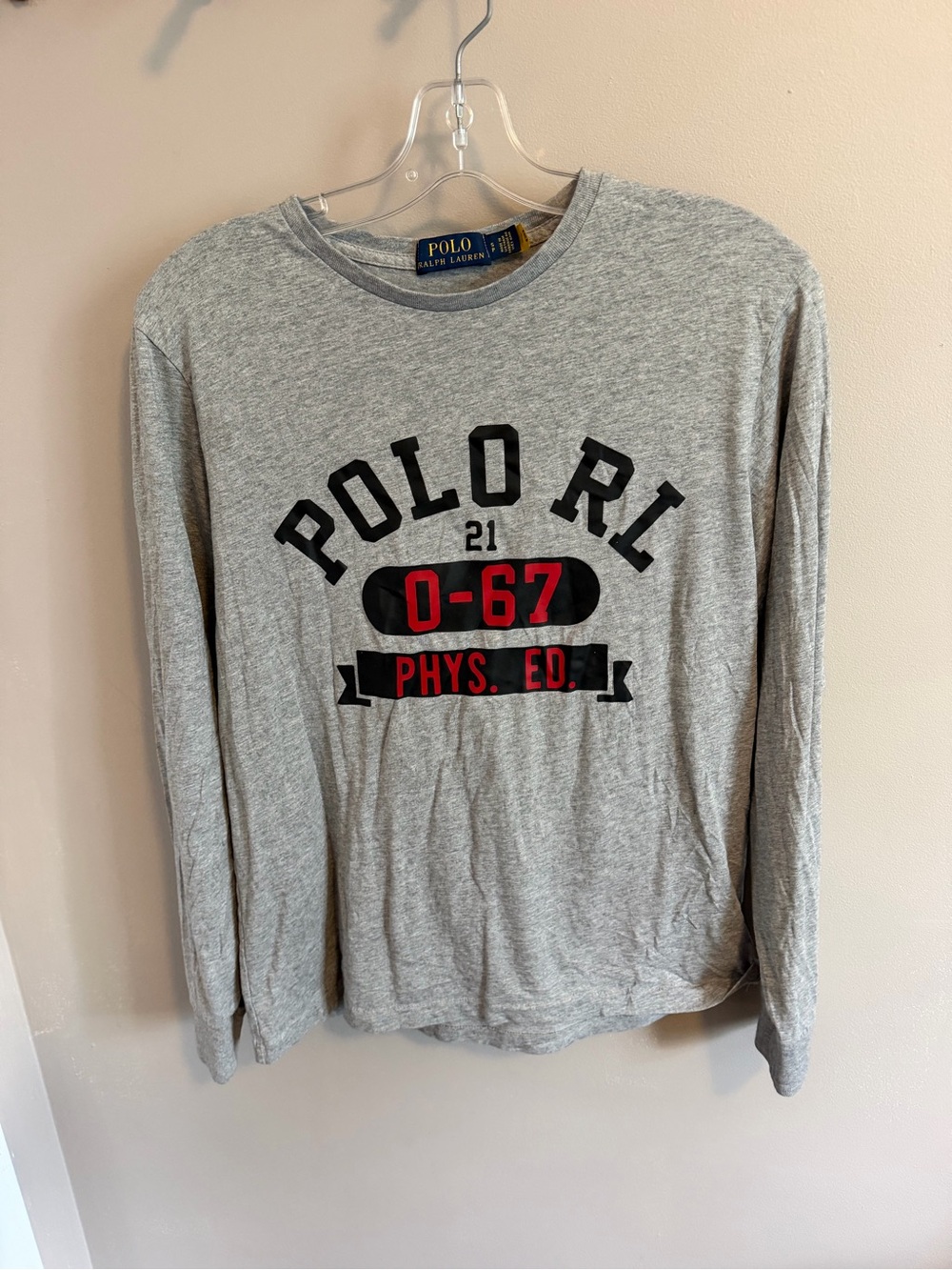 Polo Ralph Lauren Grey Phys Ed Graphic Long Sleeve Shirt Size S